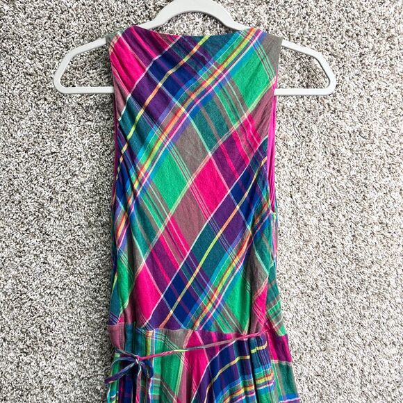 Polo Ralph Lauren Dress Women’s 10 Pink and Green Plaid Sleeveless Wrap Maxi - Picture 5 of 8